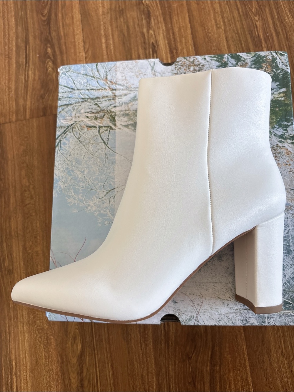Women's White High Block Heel Ankle Boots